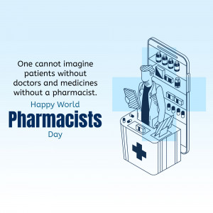 Illustration of a pharmacist working at a pharmacy counter inside a smartphone, with text celebrating World Pharmacists Day.