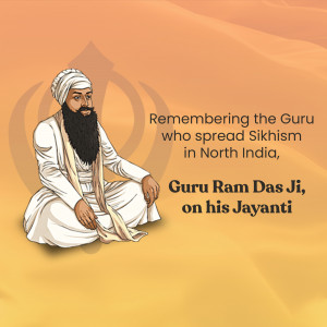 Illustration of Guru Ram Das Ji with text commemorating his Jayanti