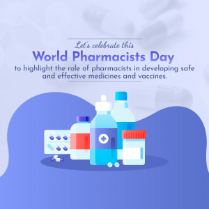 World Pharmacists Day graphic with medicine bottles and pills