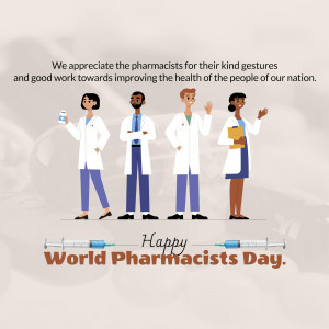 Illustration of diverse pharmacists with text celebrating World Pharmacists Day.