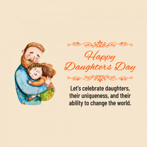 Watercolor illustration of a father hugging his daughter with 'Happy Daughters Day' text.
