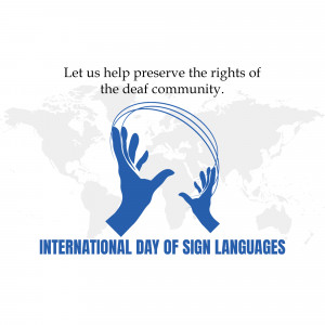 Image promoting the International Day of Sign Languages with hands cradling a globe.