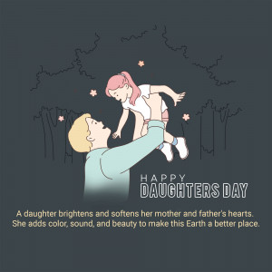 Illustration of a father lifting his daughter in the air with text 'Happy Daughters Day'