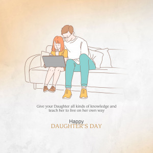 Illustration of a father and daughter using a laptop on a couch
