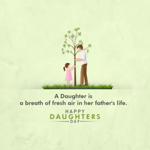 Father and daughter planting a tree with a heartfelt message for Daughters Day.