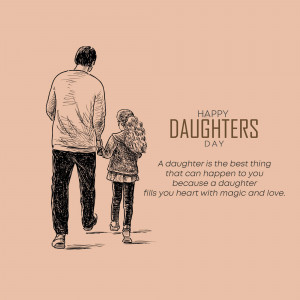Illustration of a father and daughter walking away, holding hands, with 'Happy Daughters Day' text.