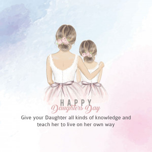 Watercolor illustration of a mother and daughter embracing with 'Happy Daughters Day' text.