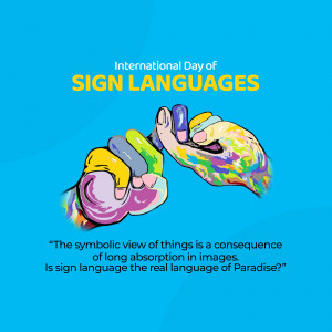 Colorful hands forming sign language gestures with text 'International Day of Sign Languages'