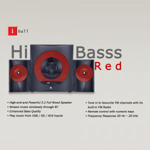 iBall Hi Bass Red 2.1 Wood Speaker with Red Accents