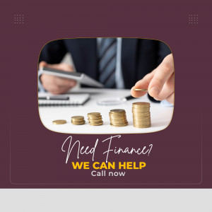 A man in a suit holding a coin over stacks of coins with text 'Need Finance? We can help. Call now'.