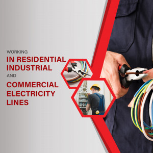 Electrician working with wires and electrical panel