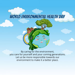 Illustration of Earth with plants and a rainbow, celebrating World Environmental Health Day.