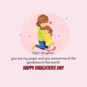 Illustration of a mother hugging her daughter with a heartfelt message for Daughters Day.