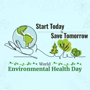 Illustration of a hand holding the Earth with plants, promoting environmental health.