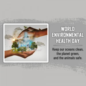 Hands cradling a landscape representing World Environmental Health Day