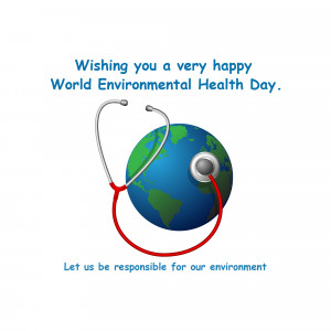 World Environmental Health Day graphic with Earth and stethoscope