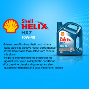 Shell Helix HX7 10W-40 motor oil bottle with Shell logo