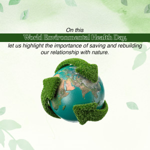 Globe covered in green foliage with text celebrating World Environment Health Day