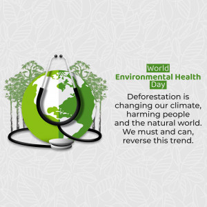 Globe with stethoscope and trees, promoting World Environment Health Day and highlighting the impact of deforestation.