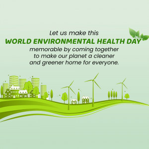 World Environment Health Day graphic with cityscape and green elements