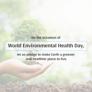 Hands holding soil with a small tree growing, celebrating World Environmental Health Day
