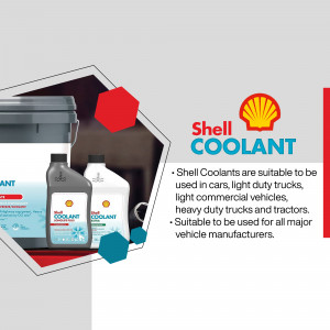 Shell Coolant products displayed with information about their suitability for various vehicles.