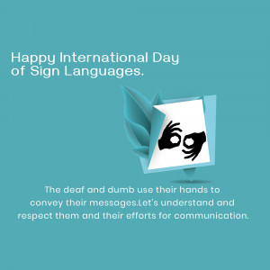 Image celebrating International Day of Sign Languages with hands signing '69' and a blue background.