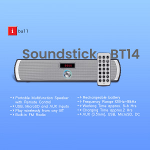 Image of iBall Soundstick BT14 portable Bluetooth speaker with remote control.