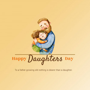 Watercolor illustration of a father hugging his daughter with text 'Happy Daughters Day'