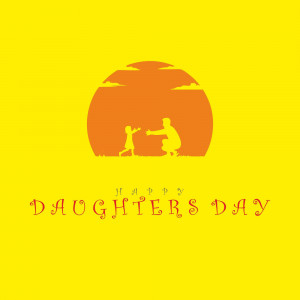 Silhouette of a father and daughter against a sunset with 'Happy Daughters Day' text