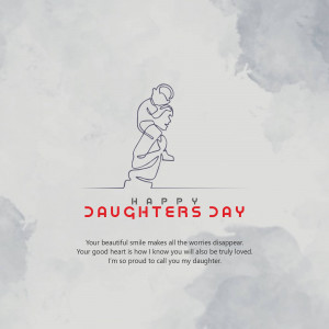 Line art illustration of a father carrying his daughter on his shoulders with 'Happy Daughters Day' text.