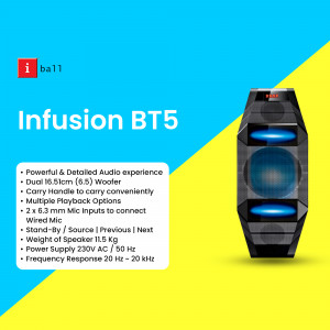 iBall Infusion BT5 portable Bluetooth speaker with dual 6.5 inch woofers