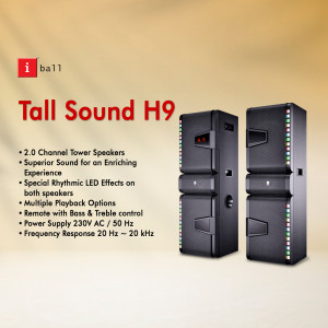 iBall Tall Sound H9 2.0 Channel Tower Speakers with LED Effects