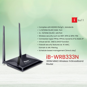 Black iBall WRB333N 300M MIMO Wireless-N Broadband Router with two antennas