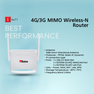 iBall Baton 4G/3G MIMO Wireless-N Router with antenna and specifications