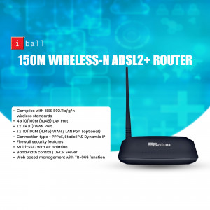 iBall Baton 150M Wireless-N ADSL2+ Router with specifications