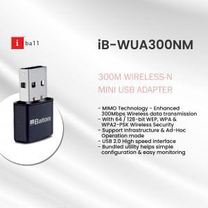 iBall iB-WUA300NM 300Mbps Wireless-N Mini USB Adapter
