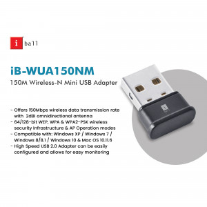 iBall IB-WUA150NM 150M Wireless-N Mini USB Adapter