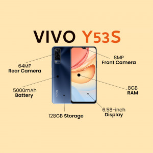 Vivo Y53S smartphone with key specifications highlighted