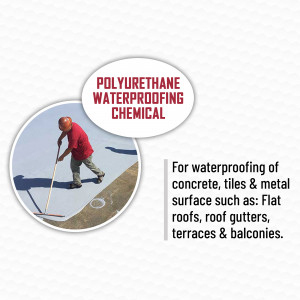Worker applying polyurethane waterproofing chemical to a flat surface