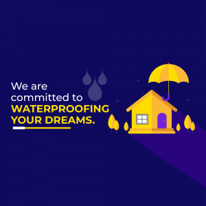Illustration of a house protected by an umbrella from rain, symbolizing waterproofing services.
