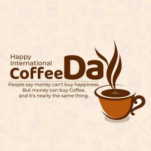 Image celebrating International Coffee Day with a coffee cup and text.