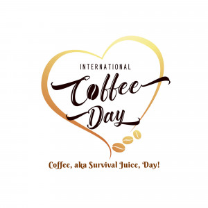 International Coffee Day graphic with heart and coffee beans