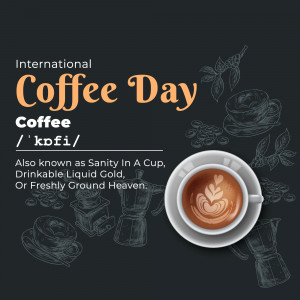 International Coffee Day graphic with coffee cup and coffee beans