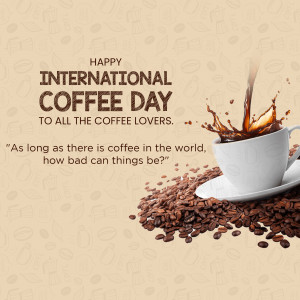 Image celebrating International Coffee Day with coffee beans and a cup of coffee