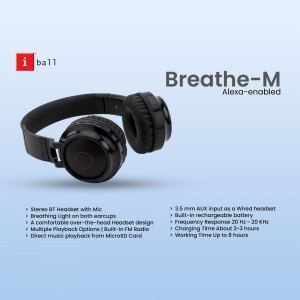 Black iBall Breathe-M over-ear headphones with Alexa integration