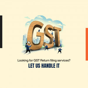 Illustration of people working with a large GST letter, promoting GST return filing services.