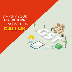 GST return filing service with illustration of goods, money, and paperwork