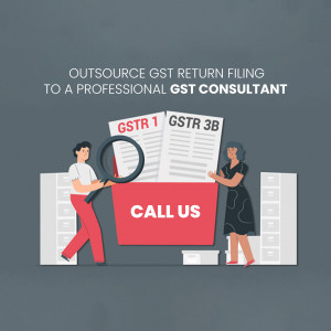Illustration of people examining GST return forms with a magnifying glass