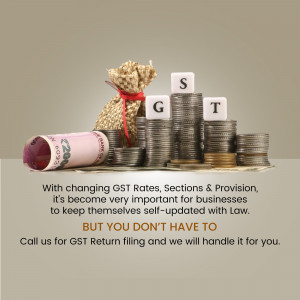 Image depicting GST, taxes, money, and legal compliance.